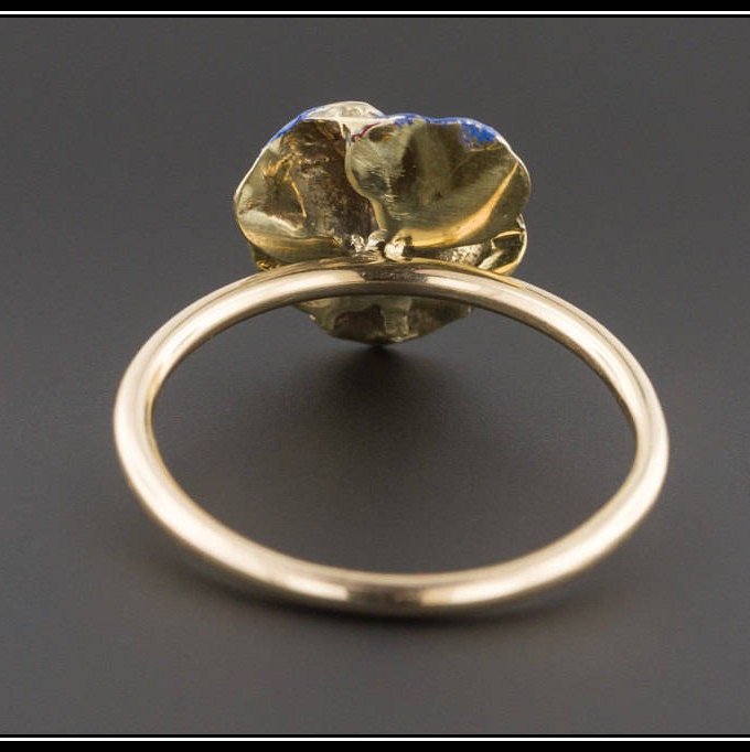 Vintage Blue Enamel Pansy Conversion Ring of 14k Gold - Trademark Antiques