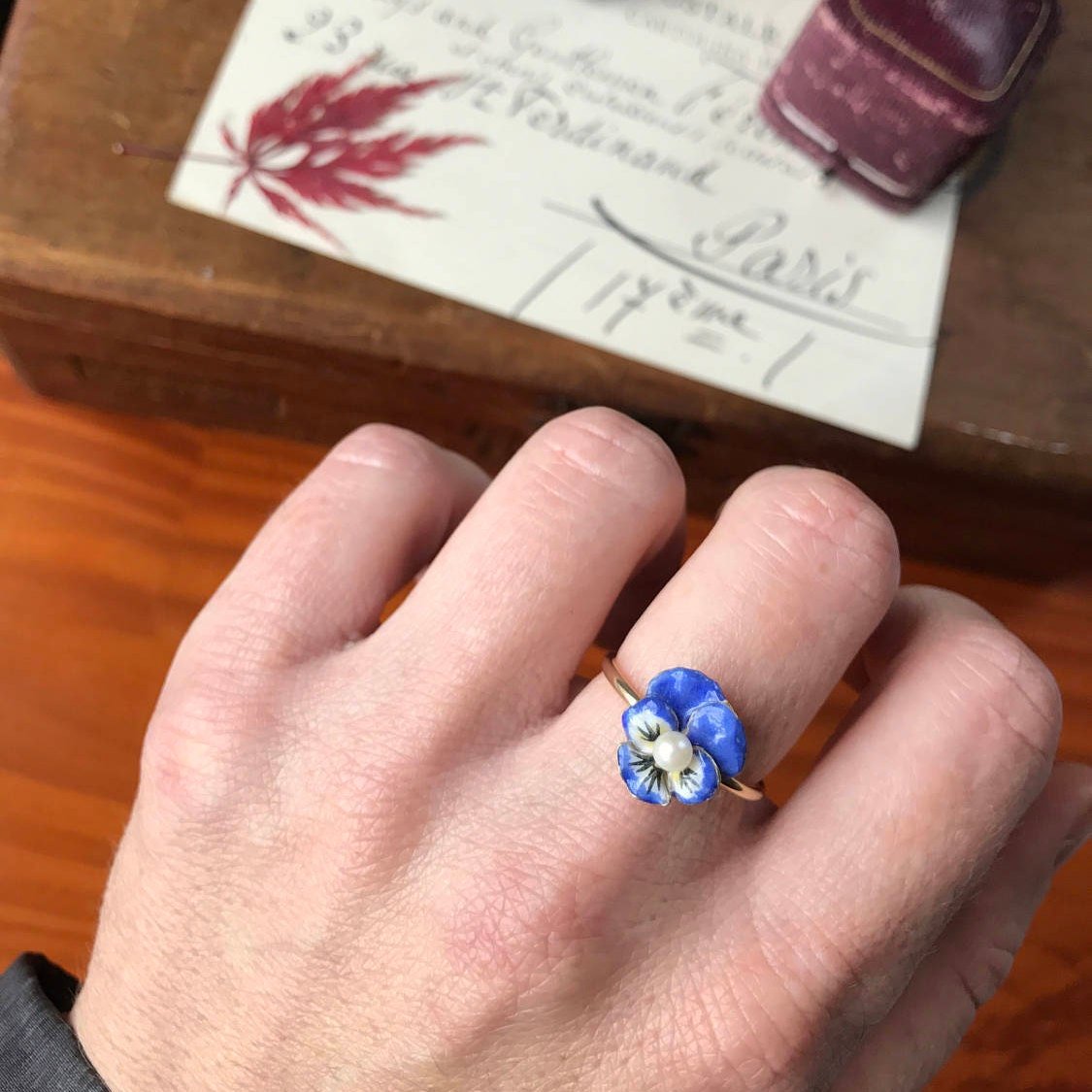 Vintage Blue Enamel Pansy Conversion Ring of 14k Gold - Trademark Antiques