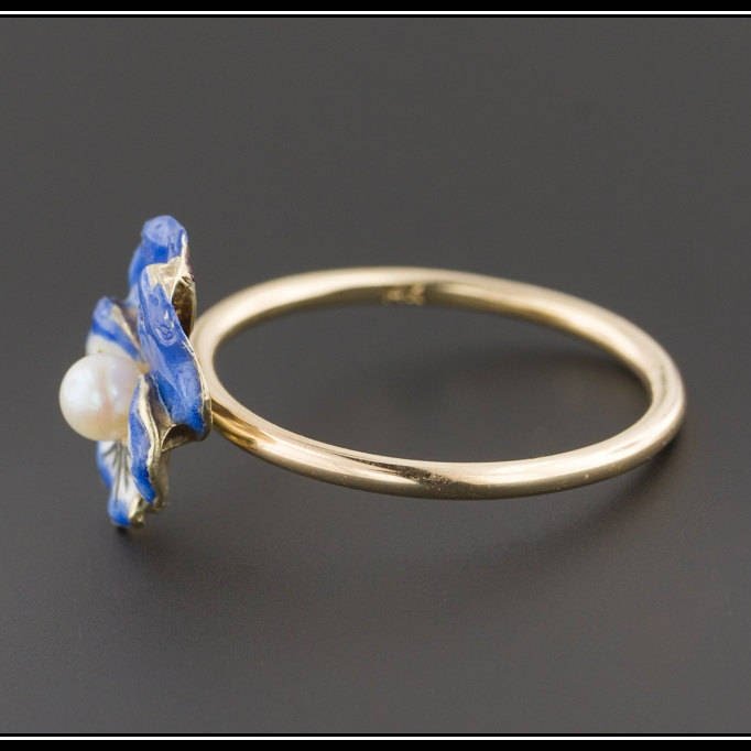 Vintage Blue Enamel Pansy Conversion Ring of 14k Gold - Trademark Antiques