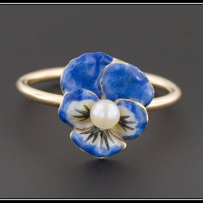 Vintage Blue Enamel Pansy Conversion Ring of 14k Gold - Trademark Antiques