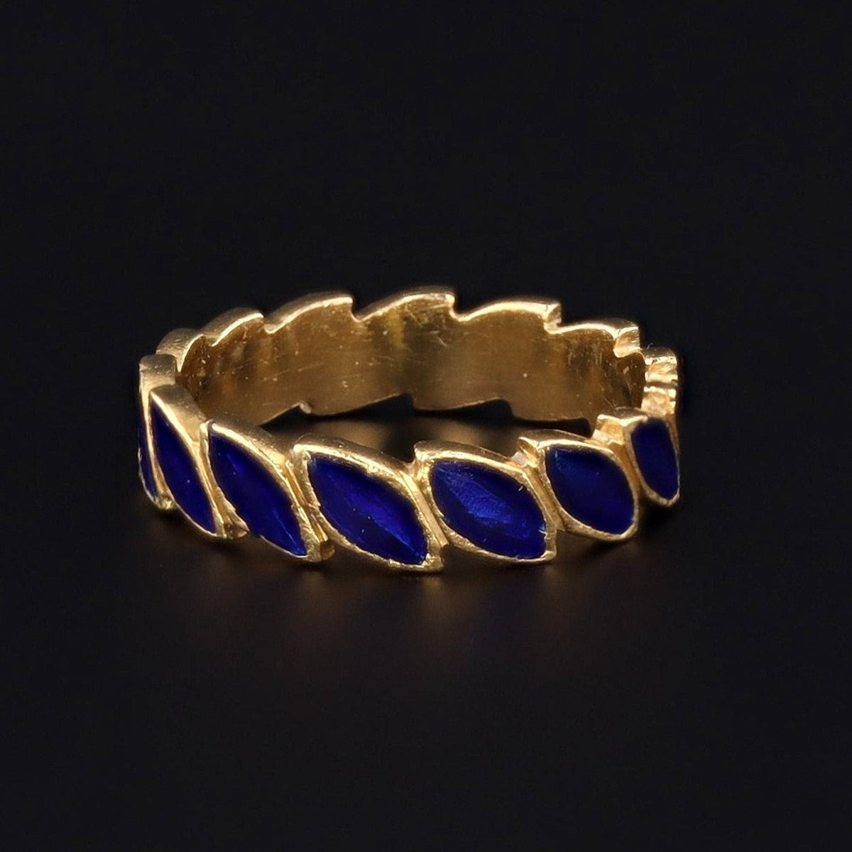 Vintage Blue Enamel Stacking Ring of 18k Gold - Trademark Antiques