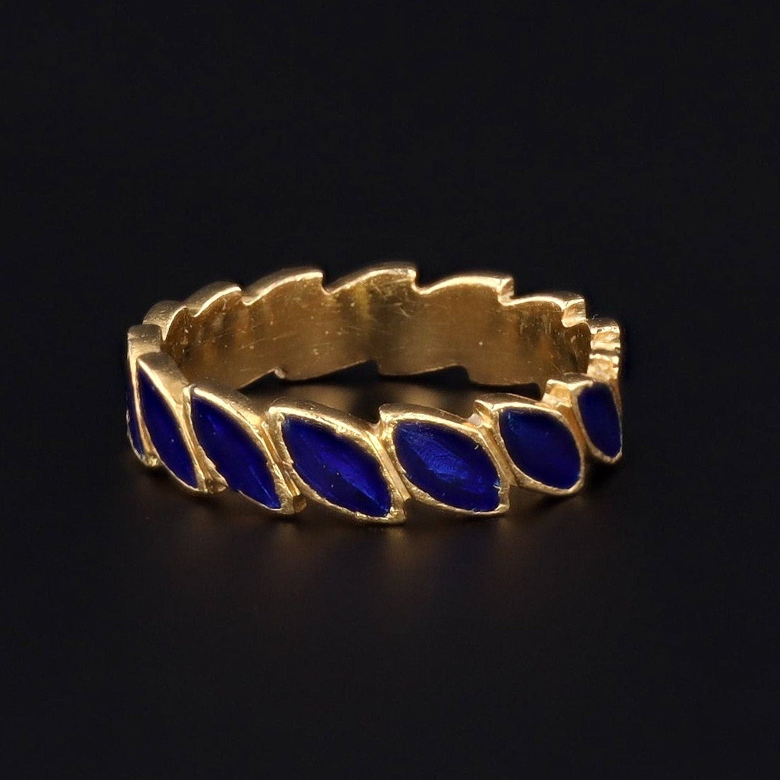 Vintage Blue Enamel Stacking Ring of 18k Gold - Trademark Antiques