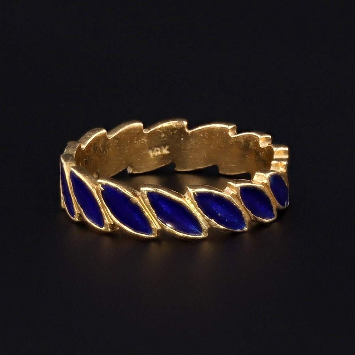 Vintage Blue Enamel Stacking Ring of 18k Gold - Trademark Antiques