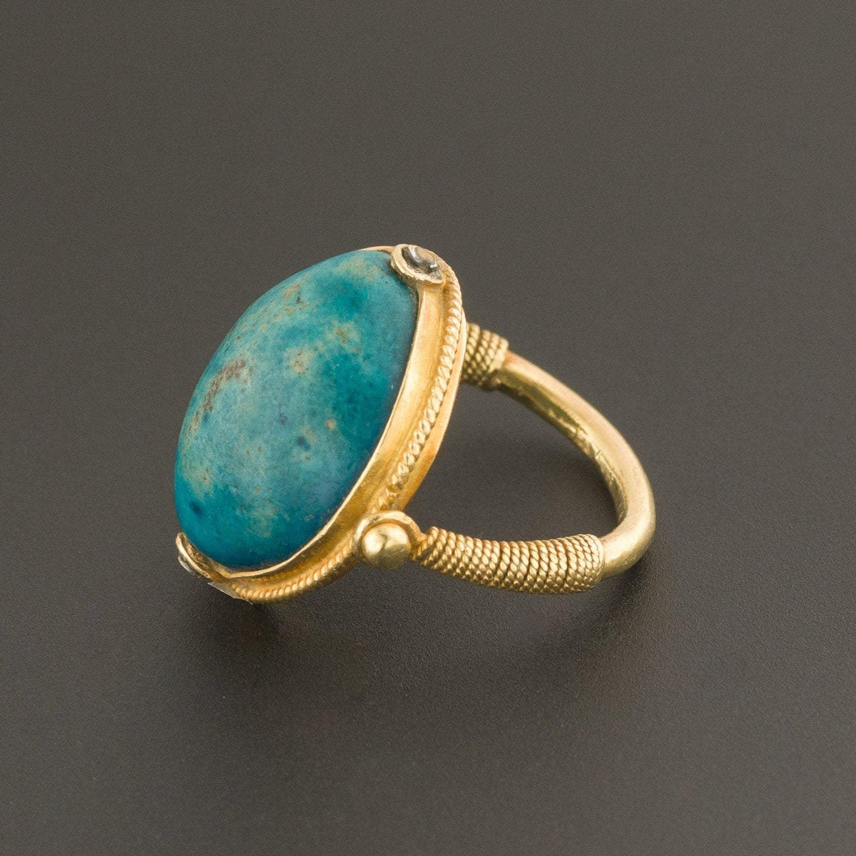 Vintage Blue Faience Flip Ring | Faience Carved Flip Ring - Trademark Antiques