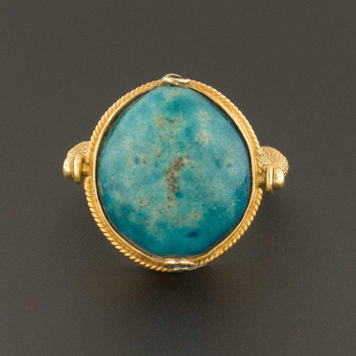 Vintage Blue Faience Flip Ring | Faience Carved Flip Ring - Trademark Antiques