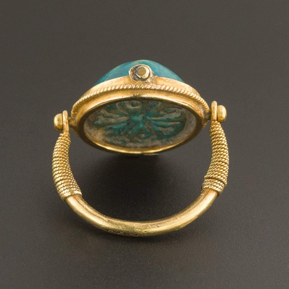 Vintage Blue Faience Flip Ring | Faience Carved Flip Ring - Trademark Antiques