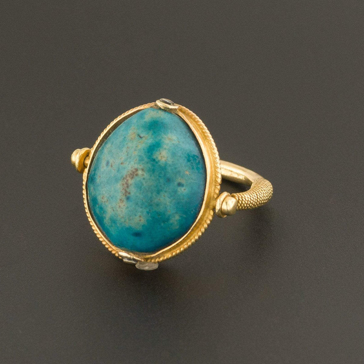 Vintage Blue Faience Flip Ring | Faience Carved Flip Ring - Trademark Antiques