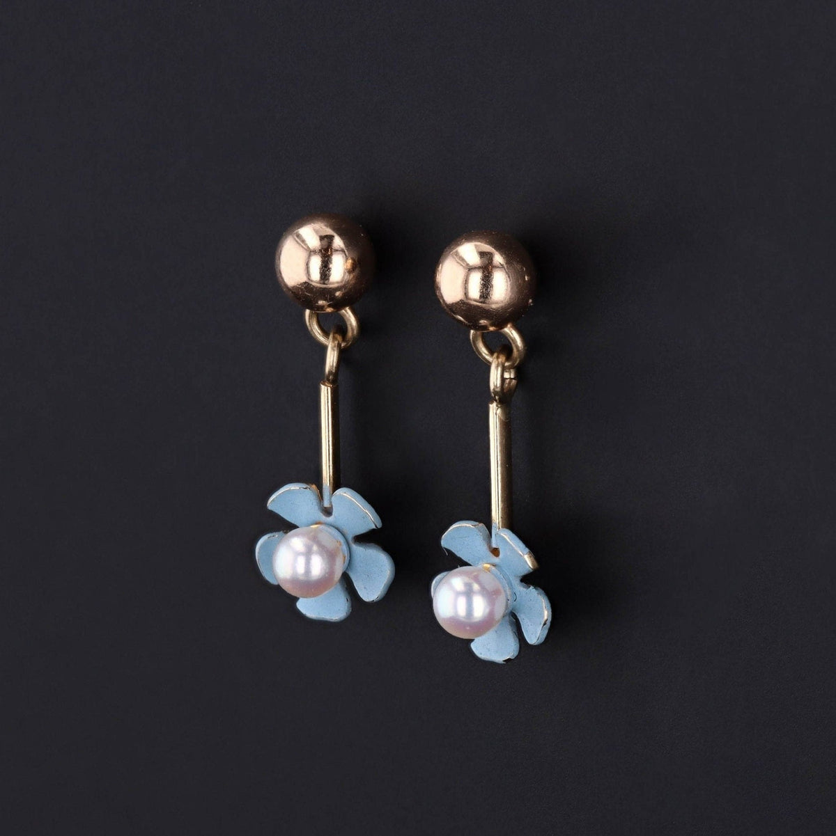 Vintage Blue Flower Conversion Earrings of 14k Gold - Trademark Antiques