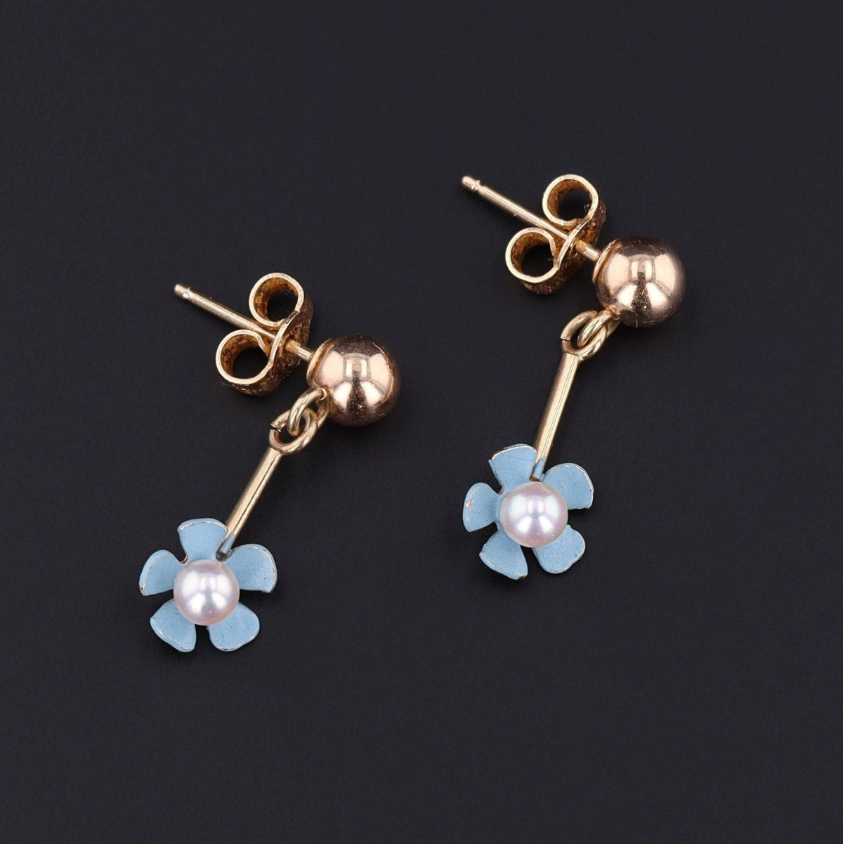 Vintage Blue Flower Conversion Earrings of 14k Gold - Trademark Antiques