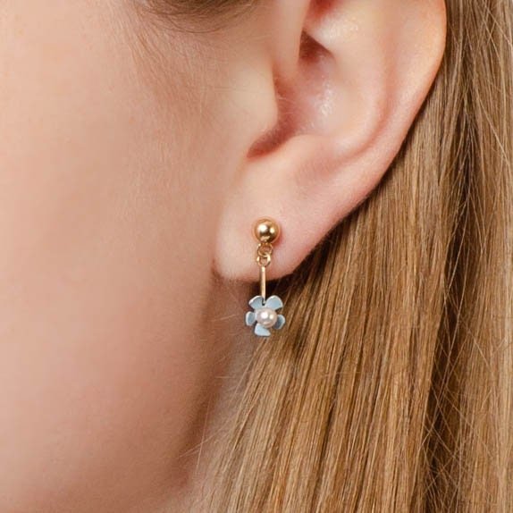 Vintage Blue Flower Conversion Earrings of 14k Gold - Trademark Antiques