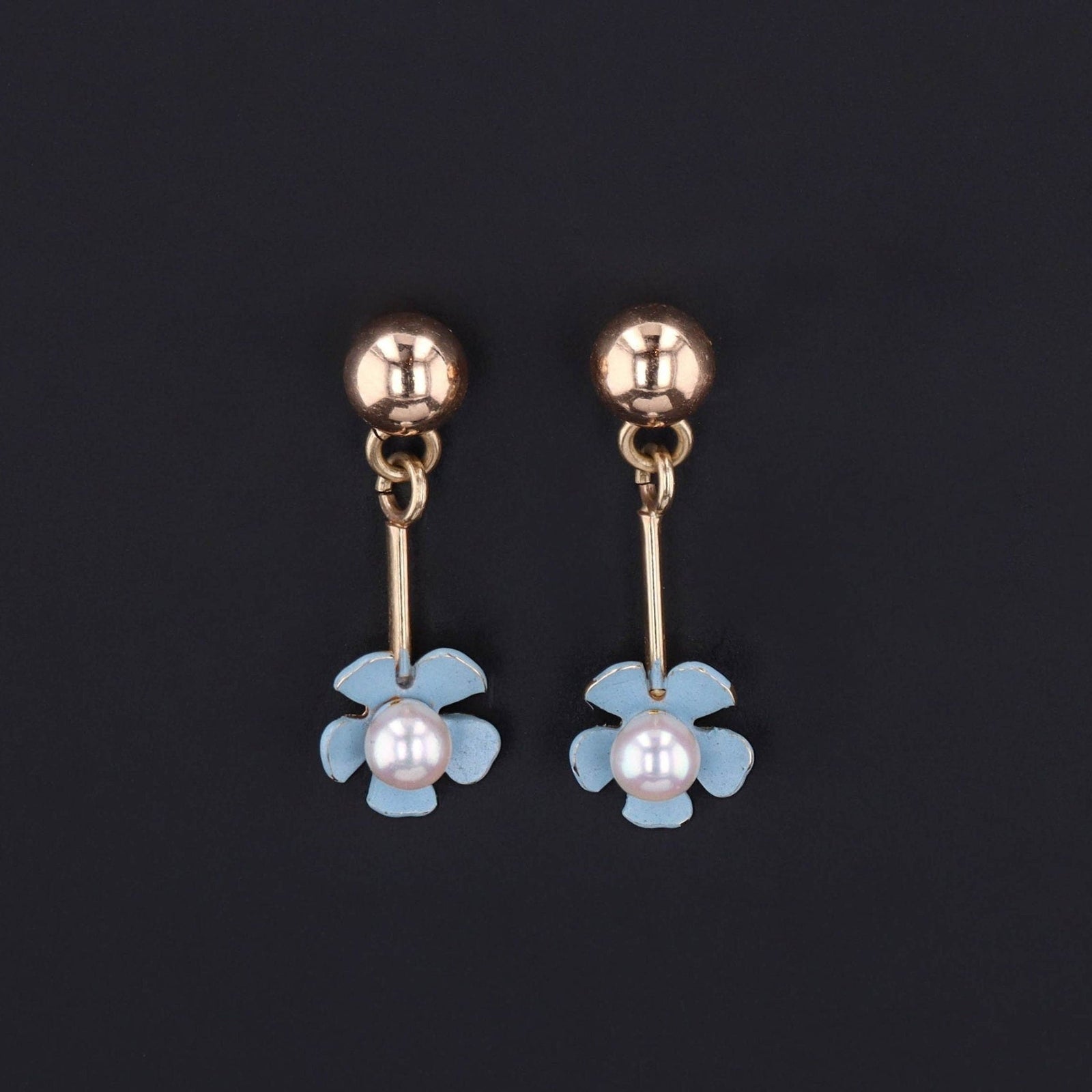 Vintage Blue Flower Conversion Earrings of 14k Gold - Trademark Antiques