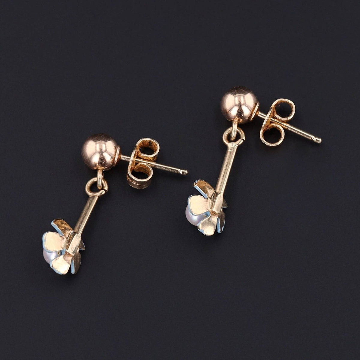 Vintage Blue Flower Conversion Earrings of 14k Gold - Trademark Antiques