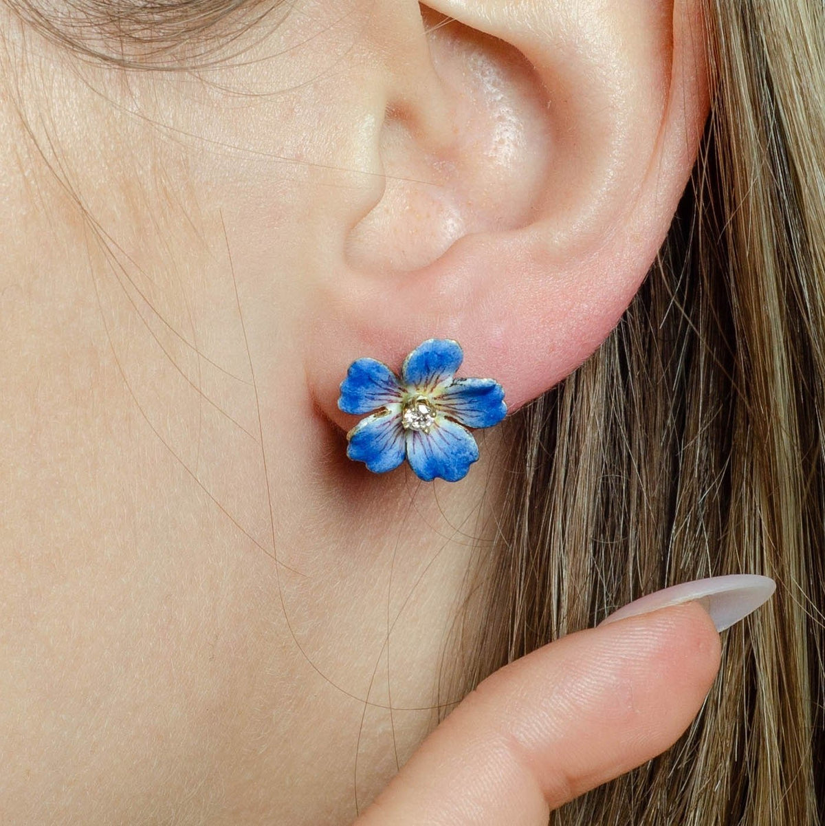 Vintage Blue Flower Earrings | 14k Gold &amp; Enamel Flower Earrings - Trademark Antiques