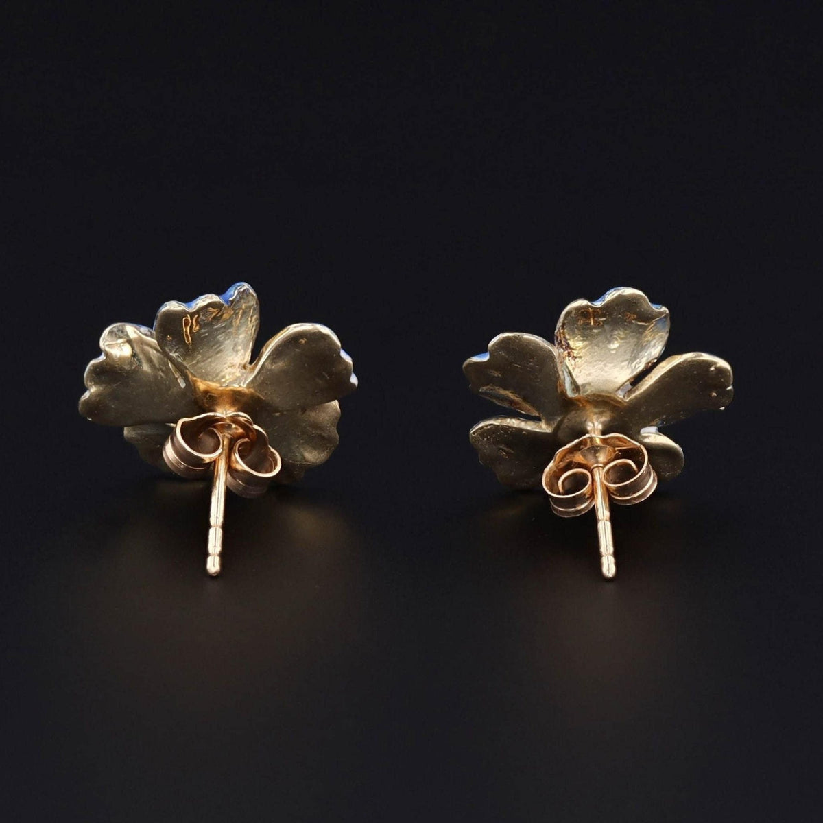 Vintage Blue Flower Earrings | 14k Gold &amp; Enamel Flower Earrings - Trademark Antiques