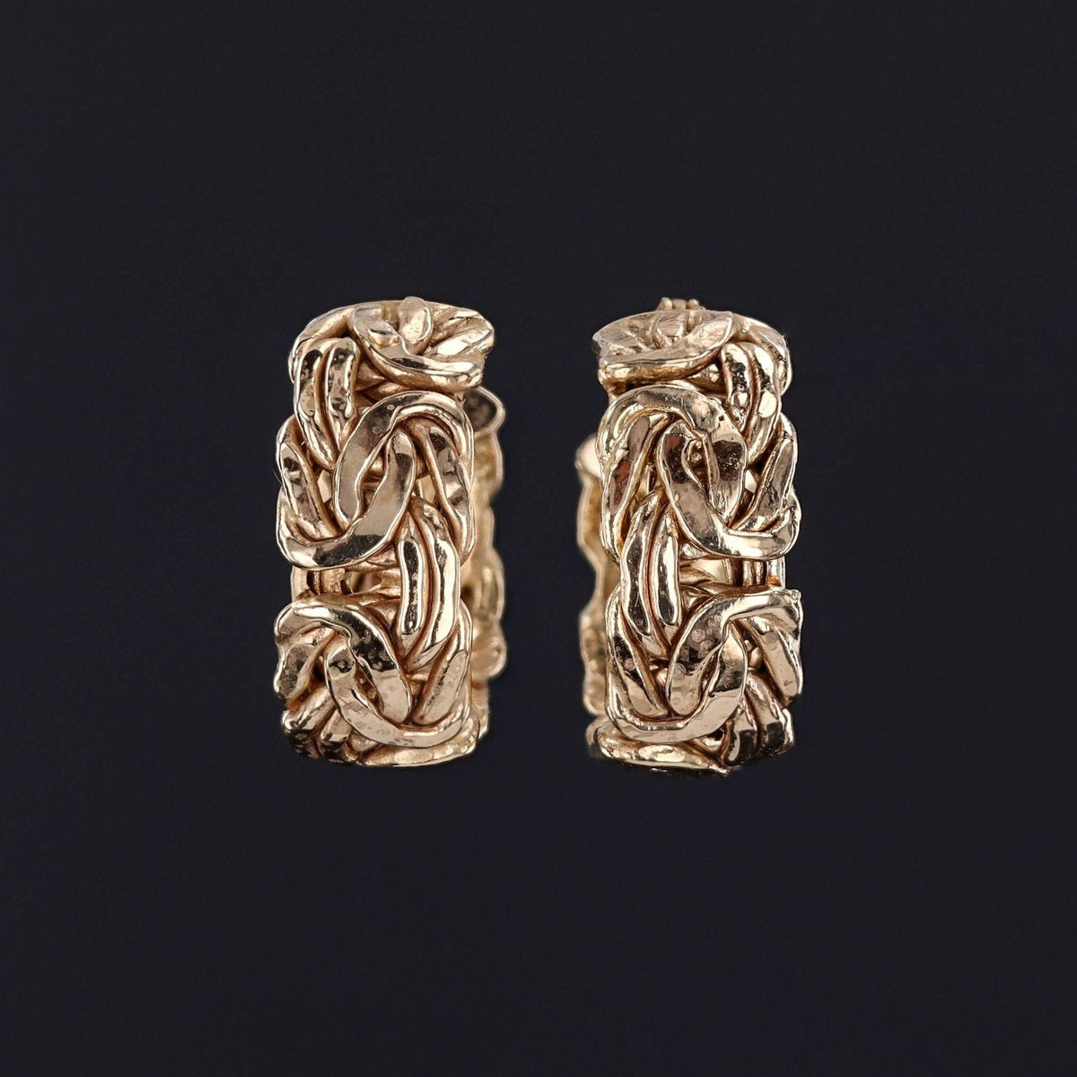 Vintage Byzantine Link Hoop Earrings of 14k Gold - Trademark Antiques