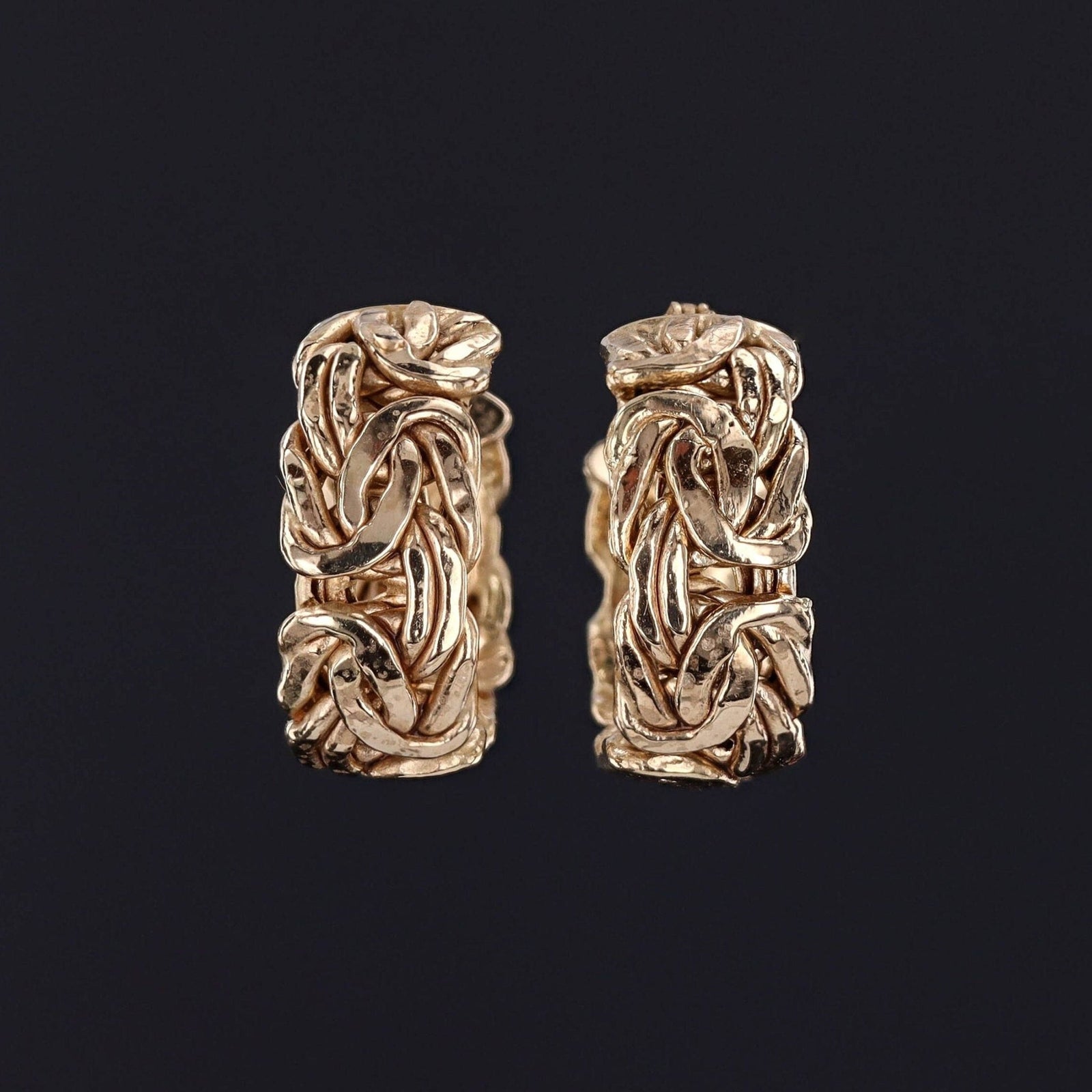 Vintage Byzantine Link Hoop Earrings of 14k Gold - Trademark Antiques