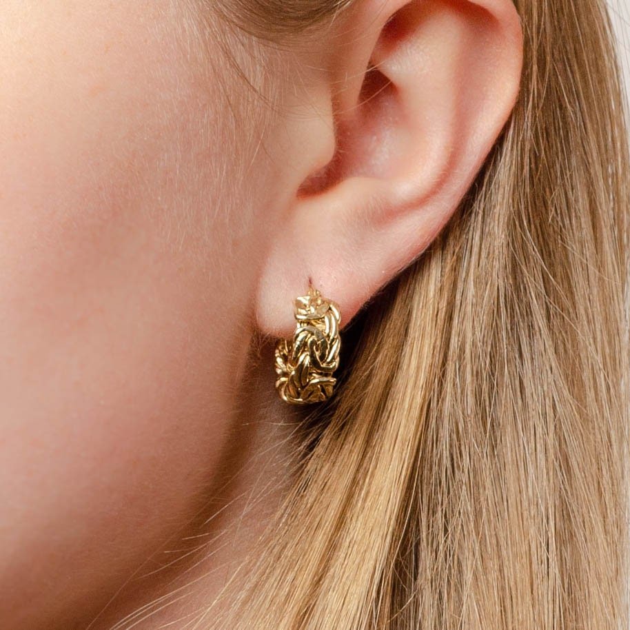 Vintage Byzantine Link Hoop Earrings of 14k Gold - Trademark Antiques