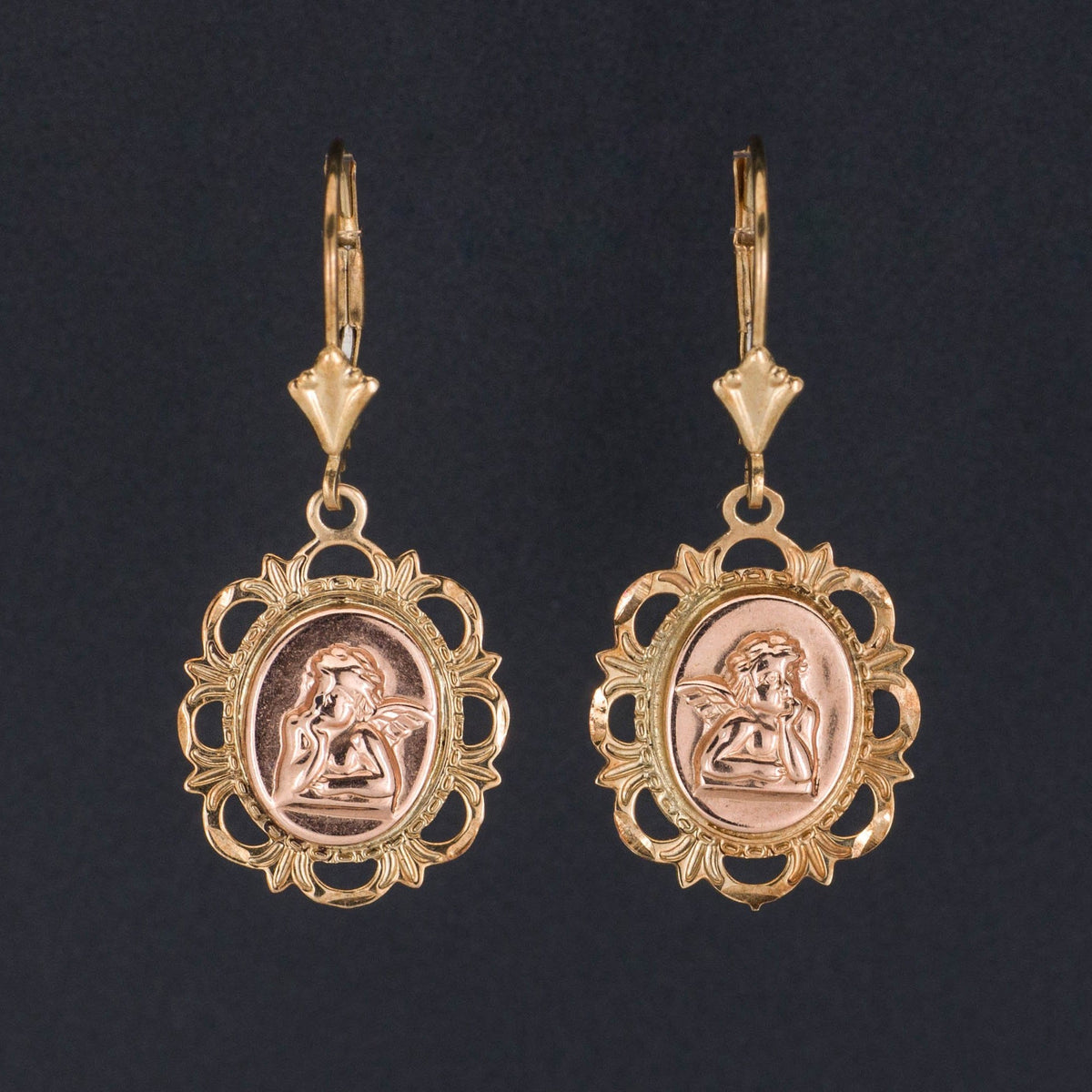 Vintage Cherub Earrings | Gold Cherub Earrings - Trademark Antiques