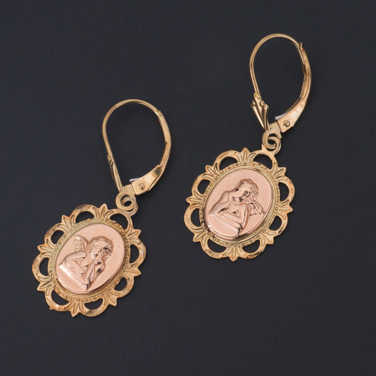 Vintage Cherub Earrings | Gold Cherub Earrings - Trademark Antiques