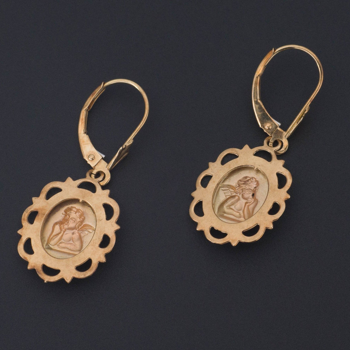 Vintage Cherub Earrings | Gold Cherub Earrings - Trademark Antiques