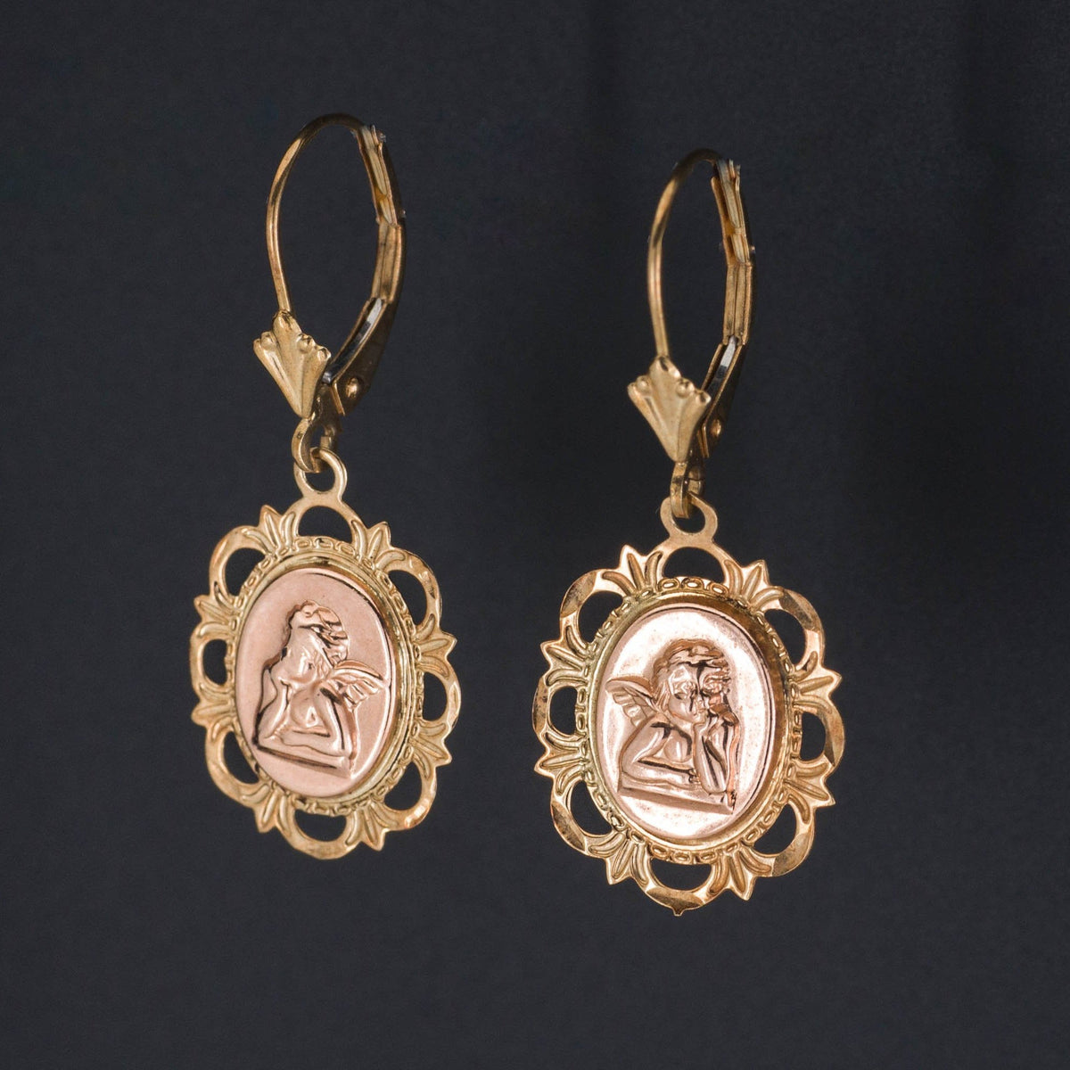 Vintage Cherub Earrings | Gold Cherub Earrings - Trademark Antiques