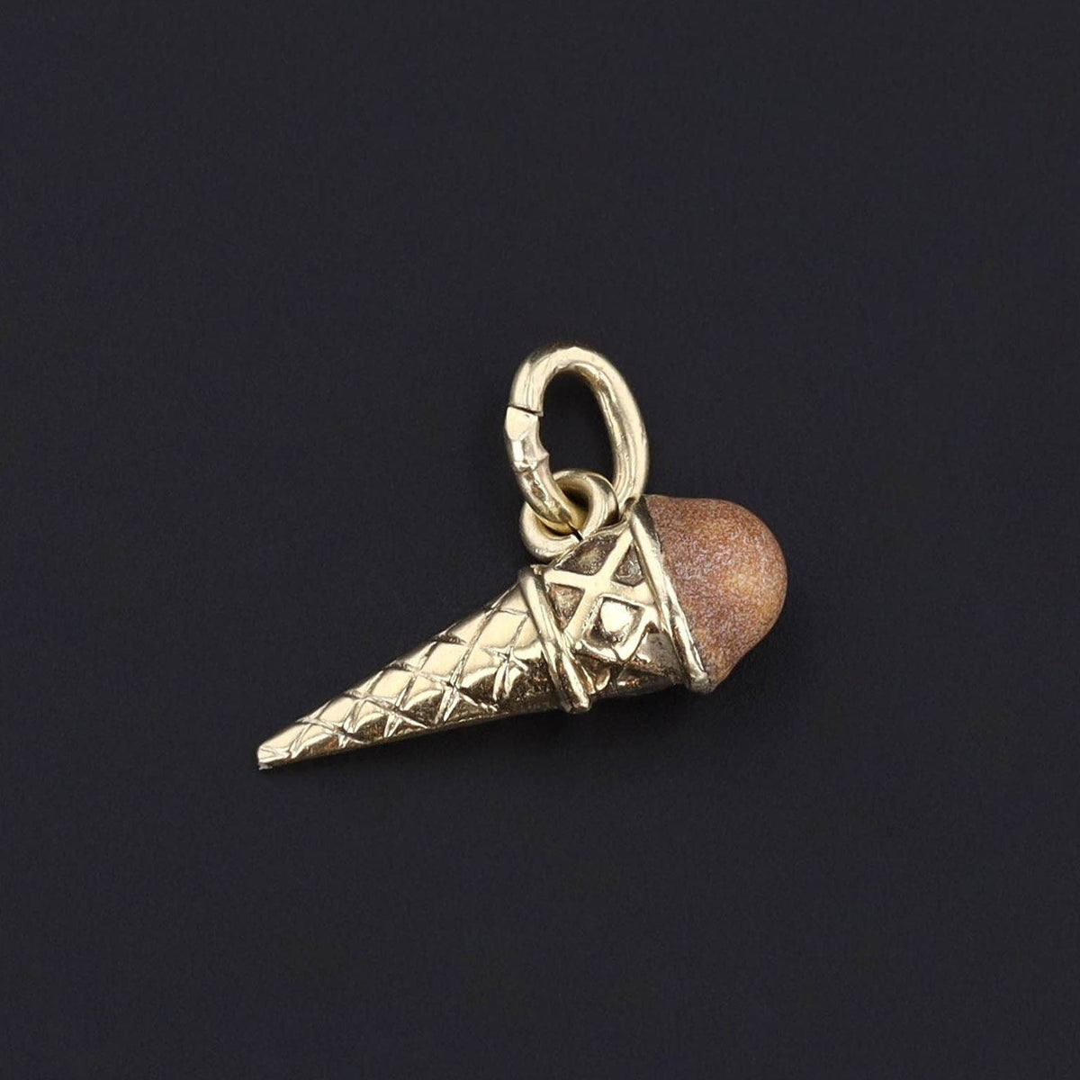 Vintage Chocolate Ice Cream Cone Charm of 14k Gold - Trademark Antiques