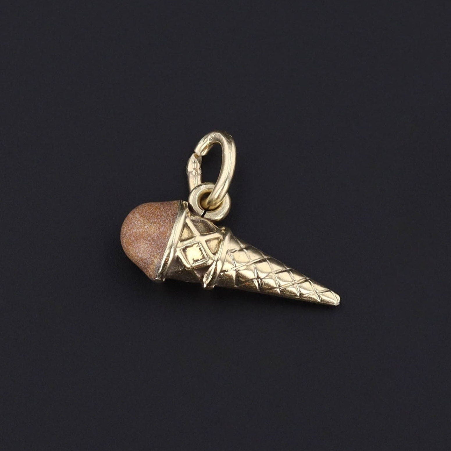 Vintage Chocolate Ice Cream Cone Charm of 14k Gold - Trademark Antiques