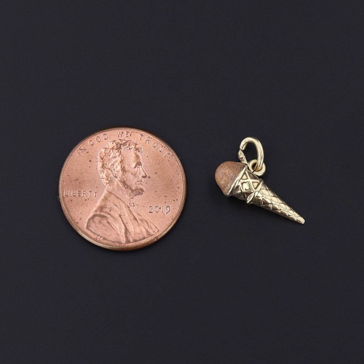 Vintage Chocolate Ice Cream Cone Charm of 14k Gold - Trademark Antiques