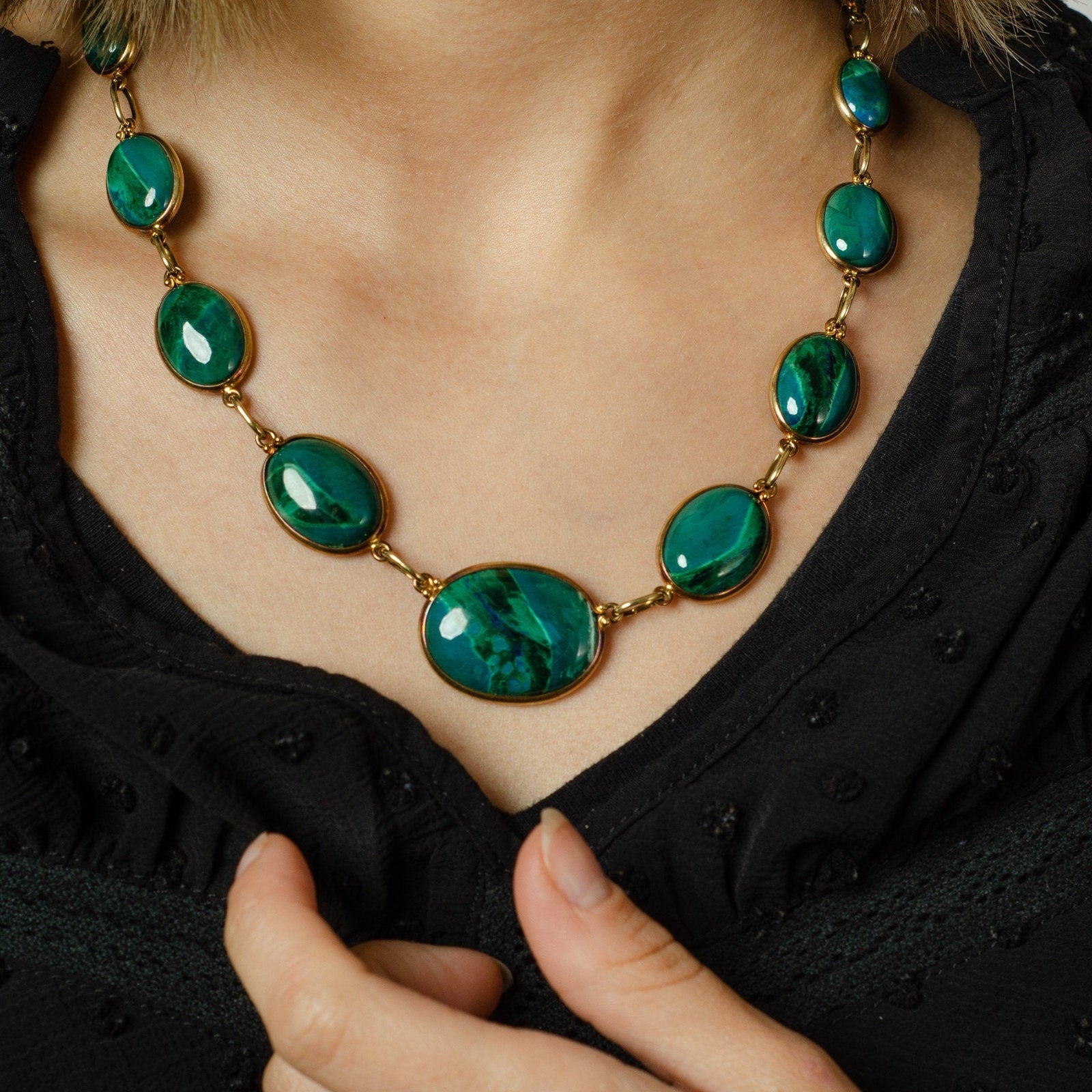 Vintage Chrysocolla Necklace of 14k Gold - Trademark Antiques