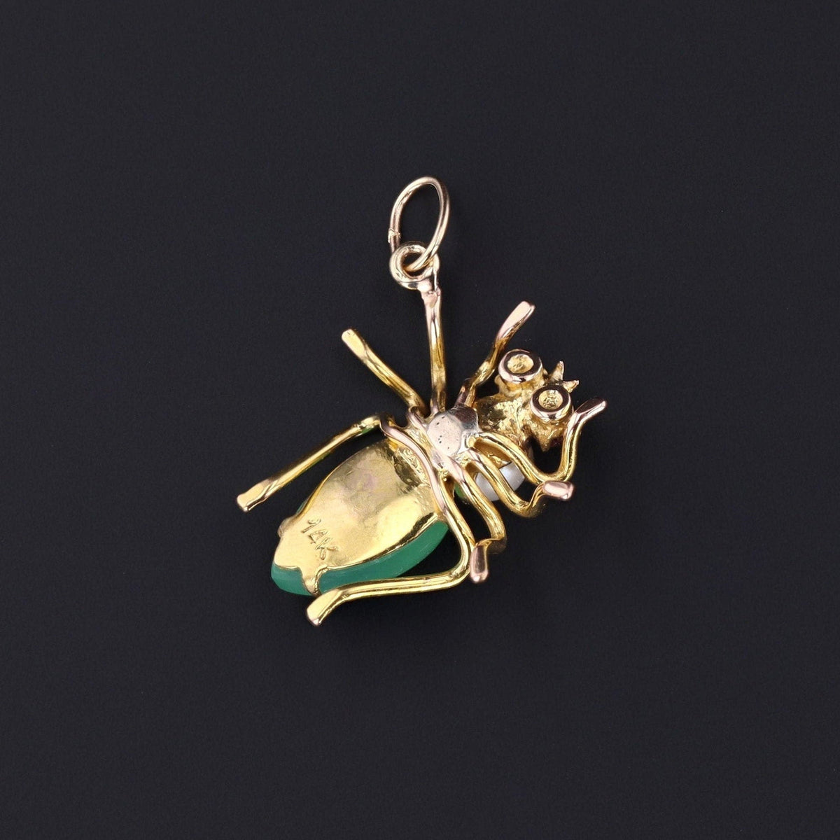 Vintage Chrysoprase Insect Pendant of 14k Gold - Trademark Antiques