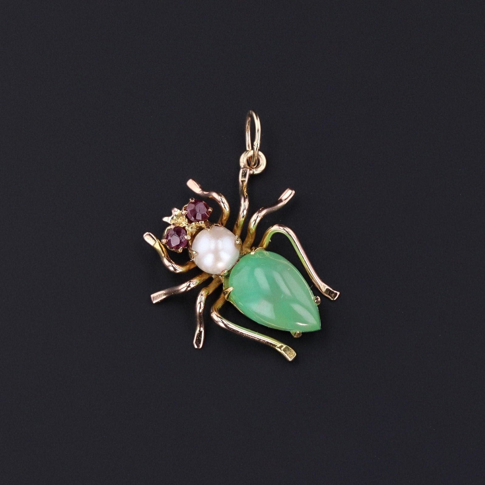 Vintage Chrysoprase Insect Pendant of 14k Gold - Trademark Antiques