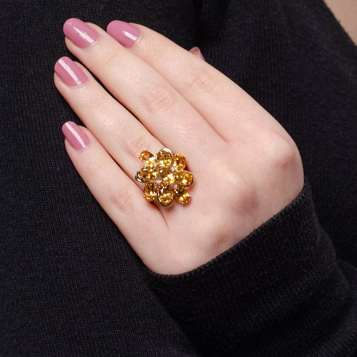 Vintage Citrine Cocktail Ring of 14k Gold - Trademark Antiques