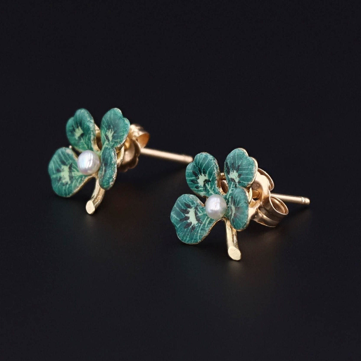 Vintage Clover Earrings | 14k Gold Clover Earrings - Trademark Antiques