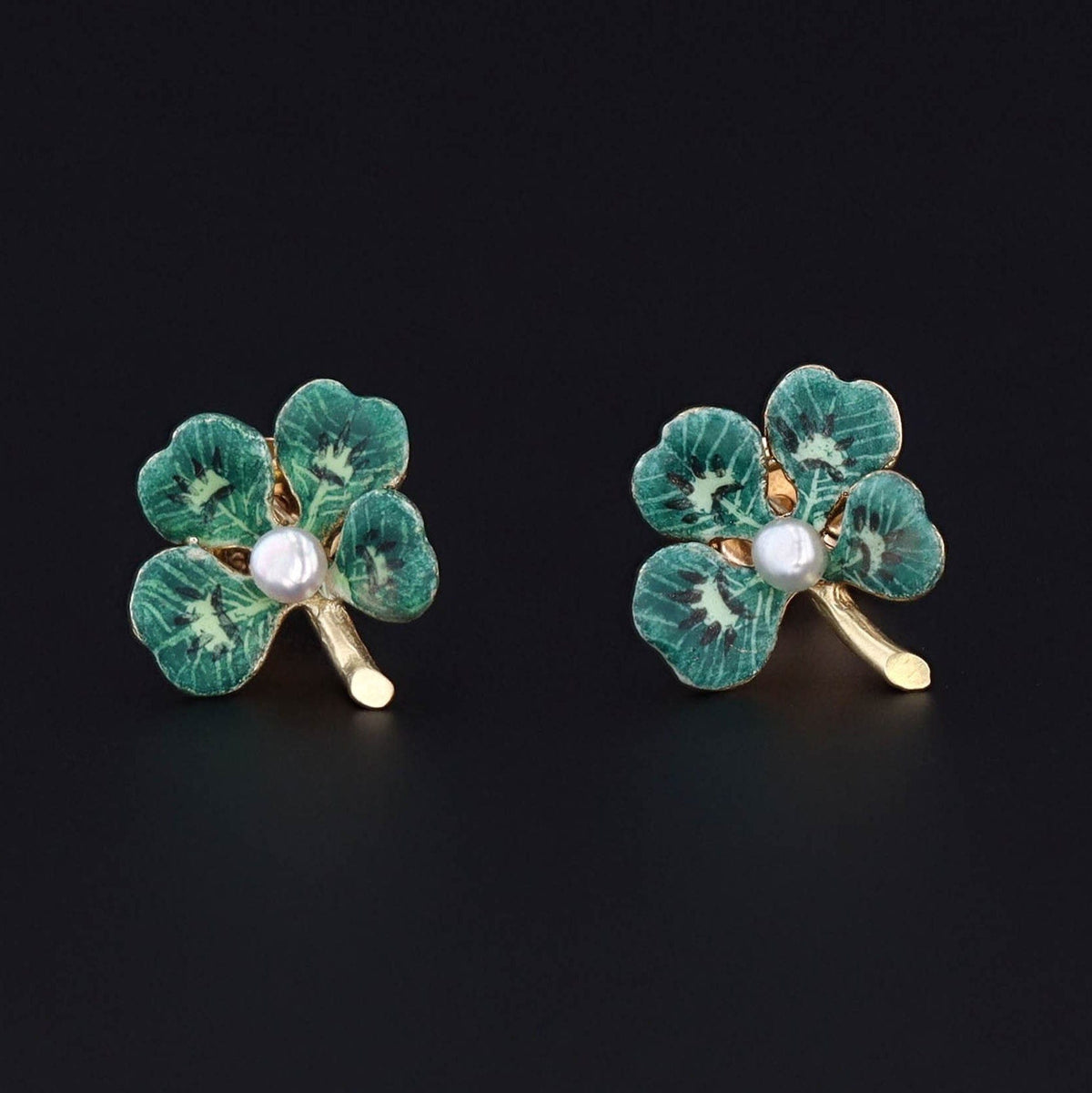 Vintage Clover Earrings | 14k Gold Clover Earrings - Trademark Antiques