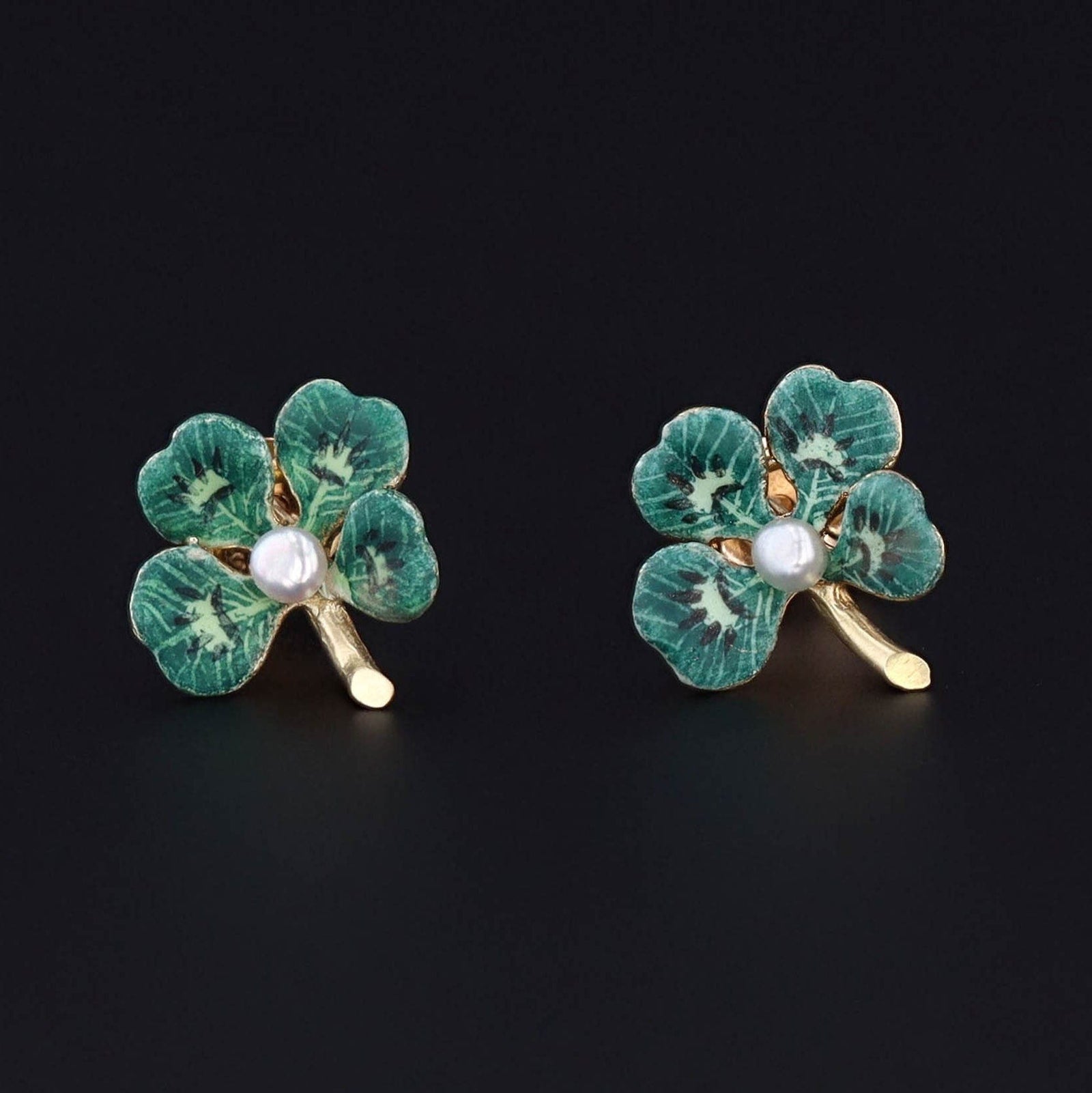 Vintage Clover Earrings | 14k Gold Clover Earrings - Trademark Antiques