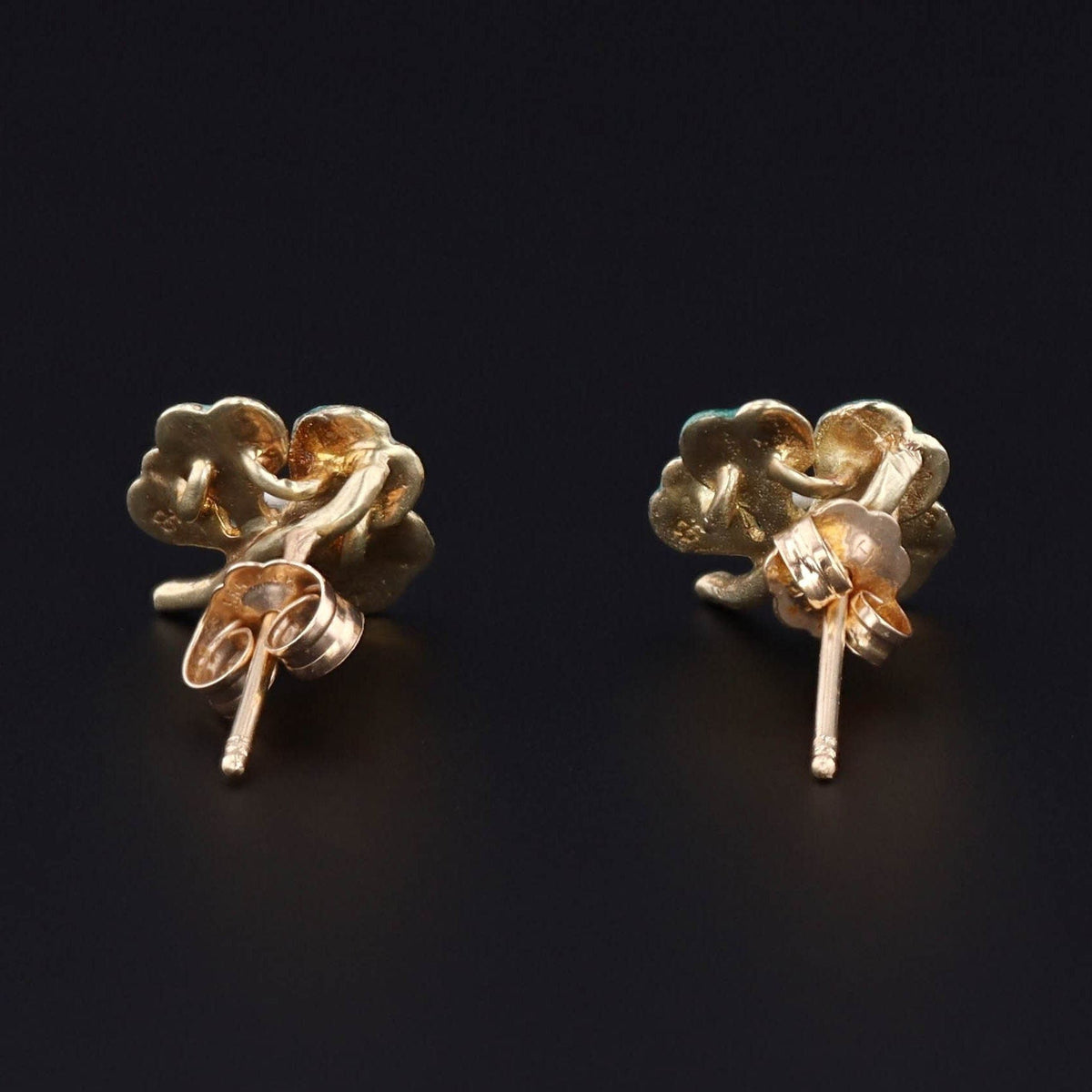 Vintage Clover Earrings | 14k Gold Clover Earrings - Trademark Antiques