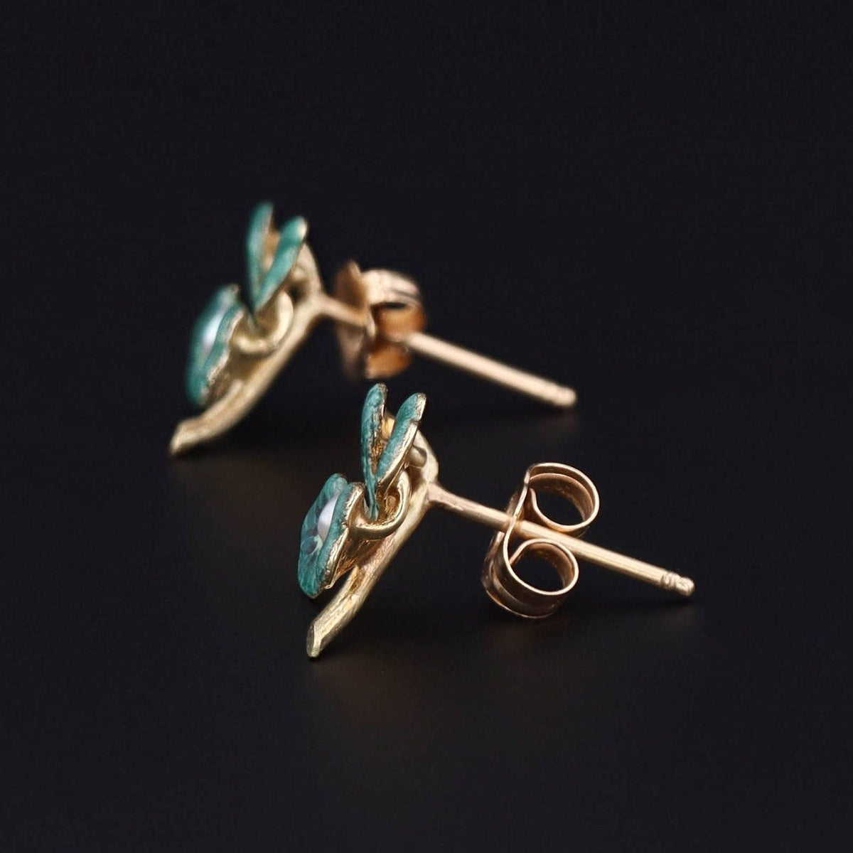 Vintage Clover Earrings | 14k Gold Clover Earrings - Trademark Antiques