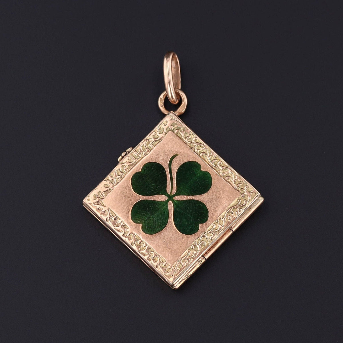 Vintage Clover Locket | 14k Gold &amp; Enamel Locket - Trademark Antiques