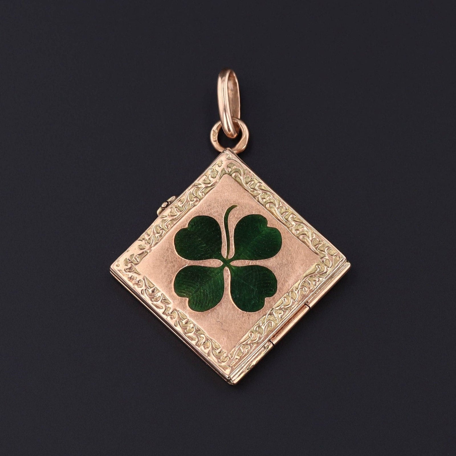 Vintage Clover Locket | 14k Gold & Enamel Locket - Trademark Antiques