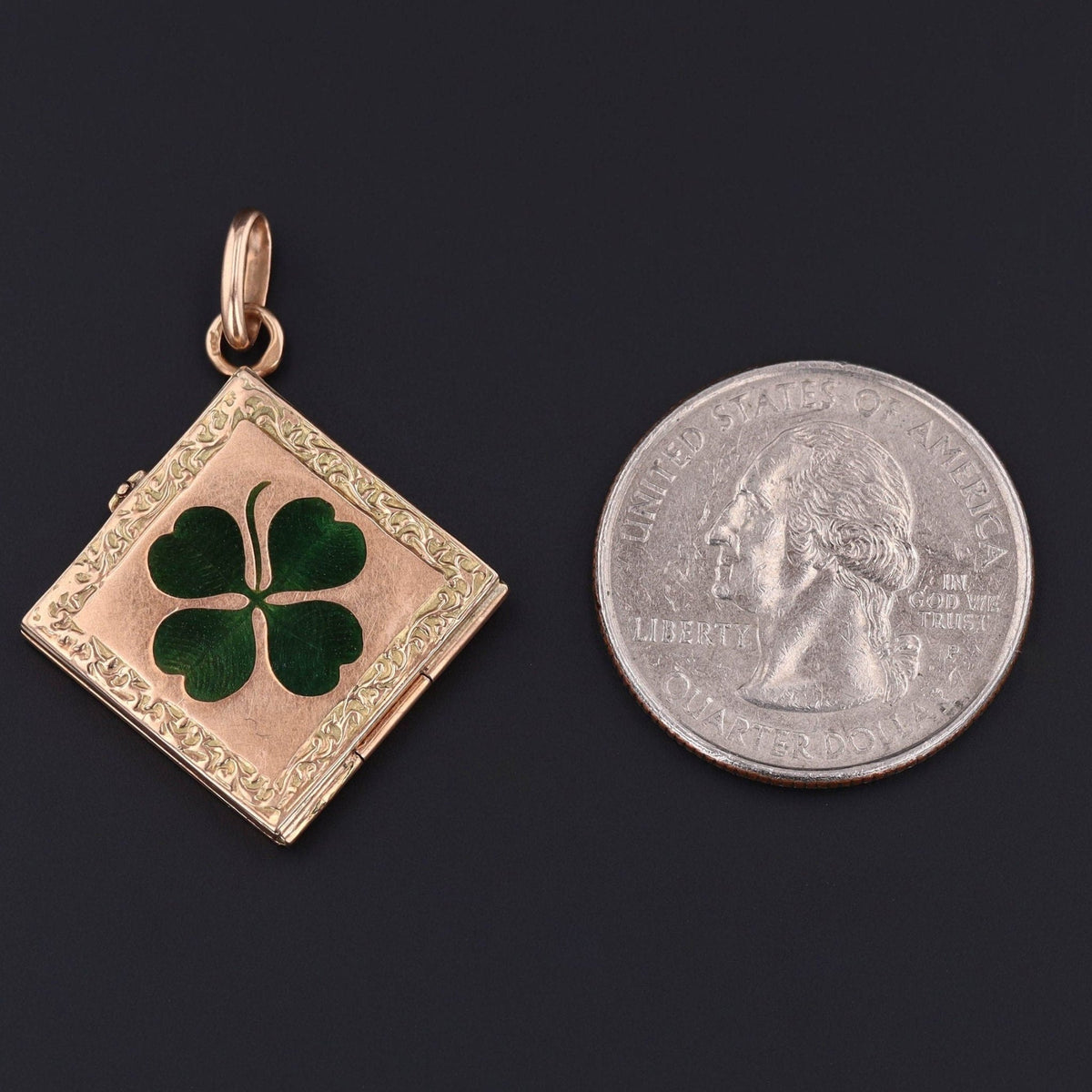 Vintage Clover Locket | 14k Gold &amp; Enamel Locket - Trademark Antiques