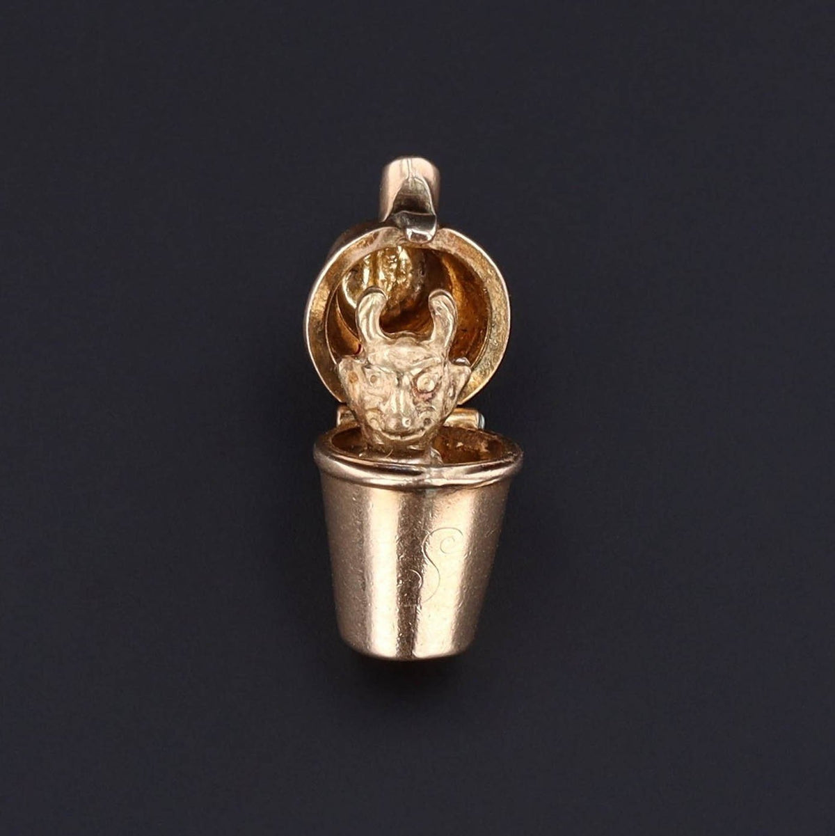 Vintage Cocktail Shaker Charm | Gold Cocktail Shaker with Devil Charm - Trademark Antiques