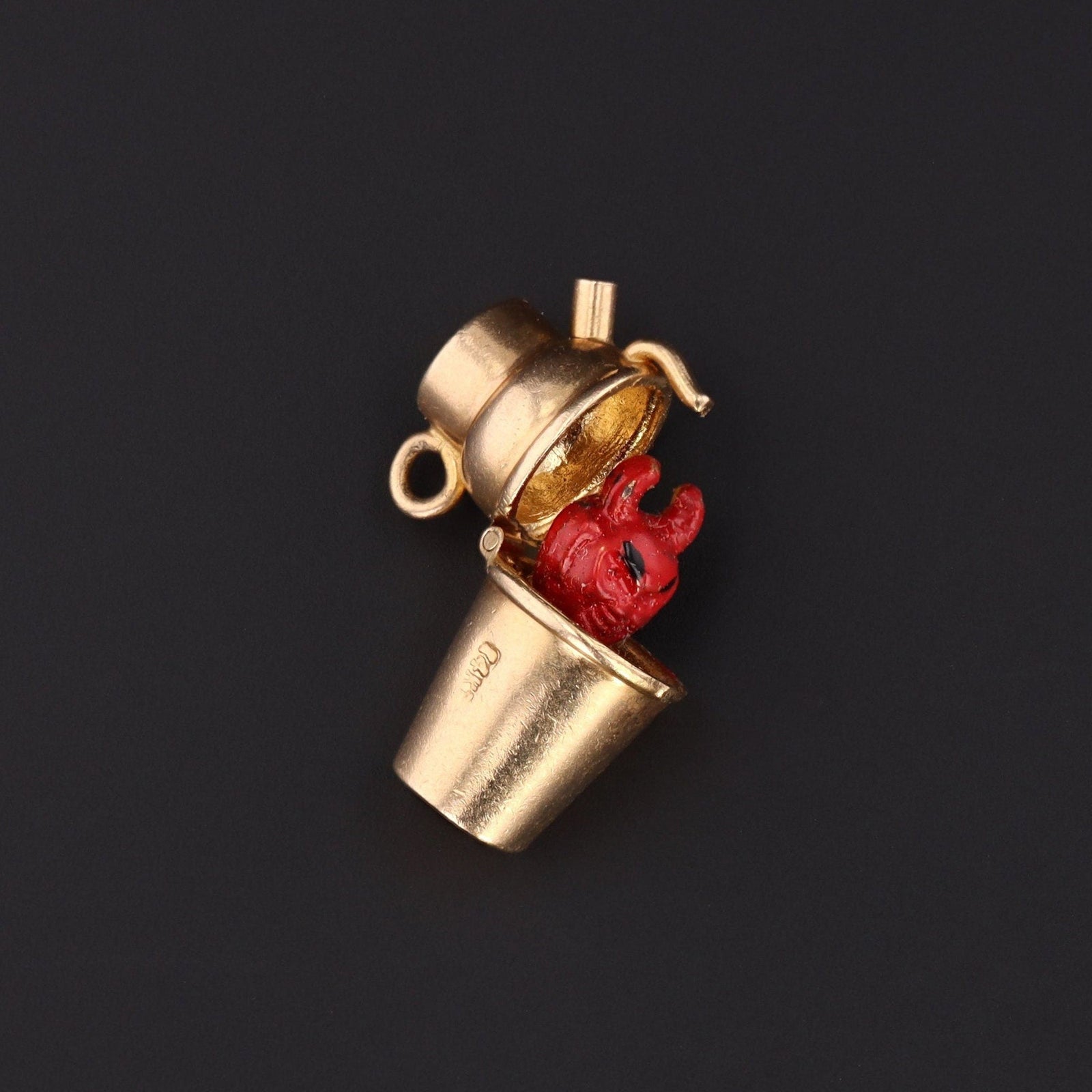 Vintage Cocktail Shaker Charm | Gold Cocktail Shaker with Devil Charm - Trademark Antiques