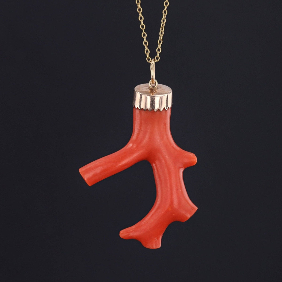 Vintage Coral Branch Pendant of 14k Gold - Trademark Antiques