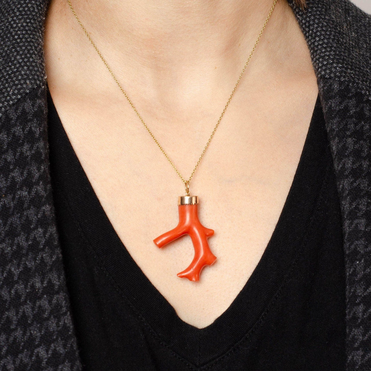 Vintage Coral Branch Pendant of 14k Gold - Trademark Antiques