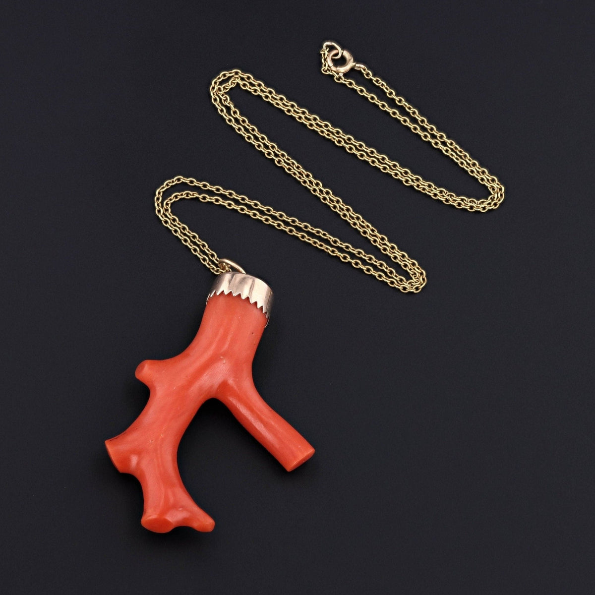 Vintage Coral Branch Pendant of 14k Gold - Trademark Antiques