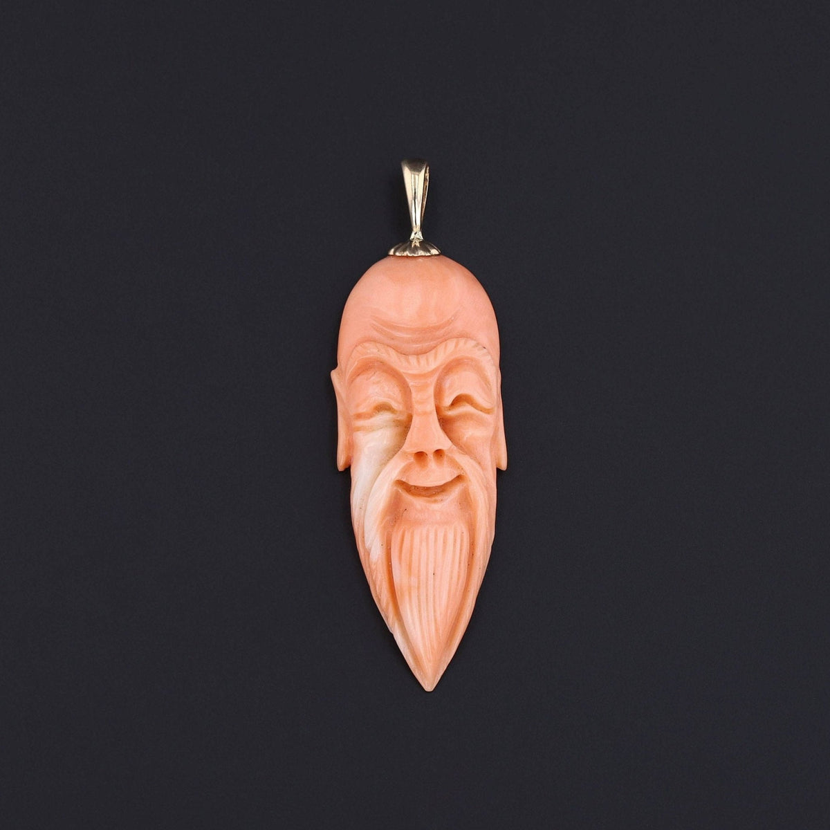 Vintage Coral Face Pendant of 14k Gold - Trademark Antiques