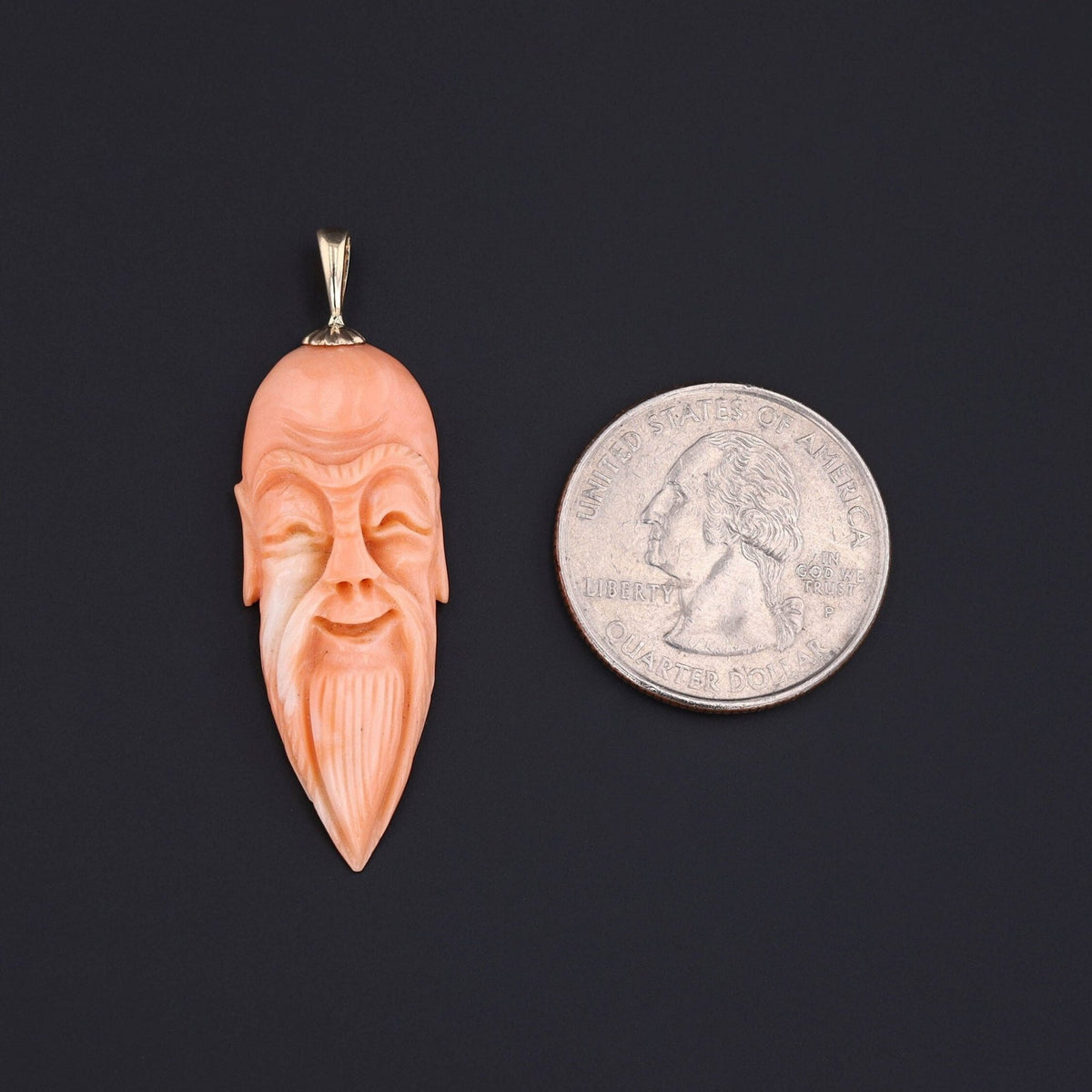 Vintage Coral Face Pendant of 14k Gold - Trademark Antiques