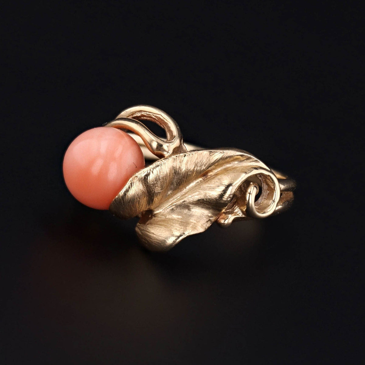 Vintage Coral Leaf Ring of 14k Gold - Trademark Antiques