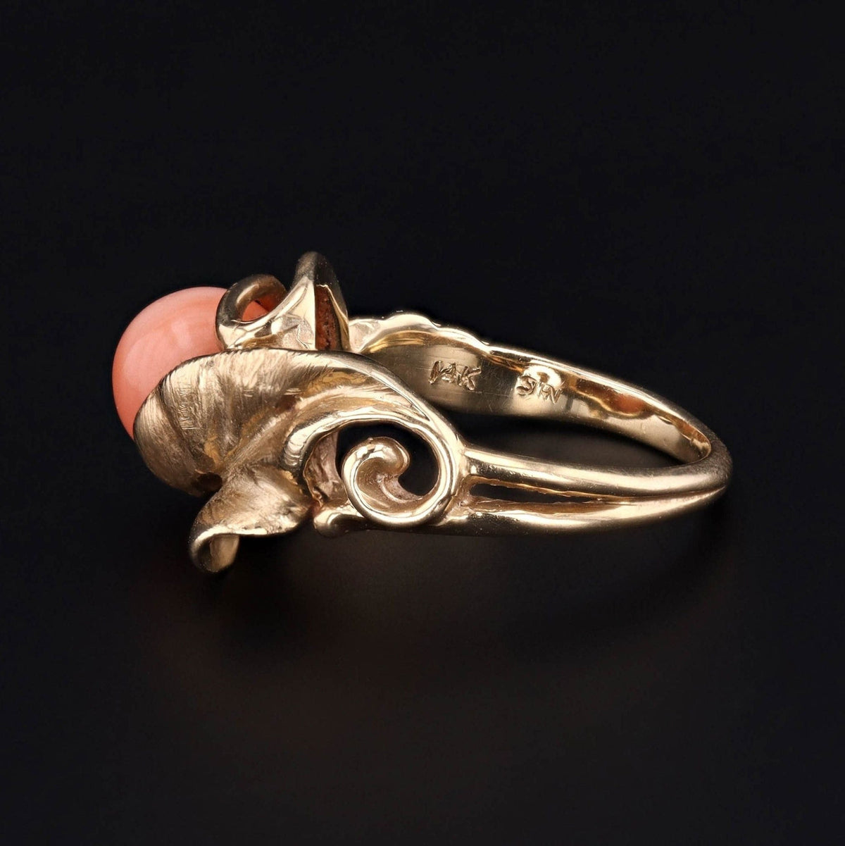 Vintage Coral Leaf Ring of 14k Gold - Trademark Antiques