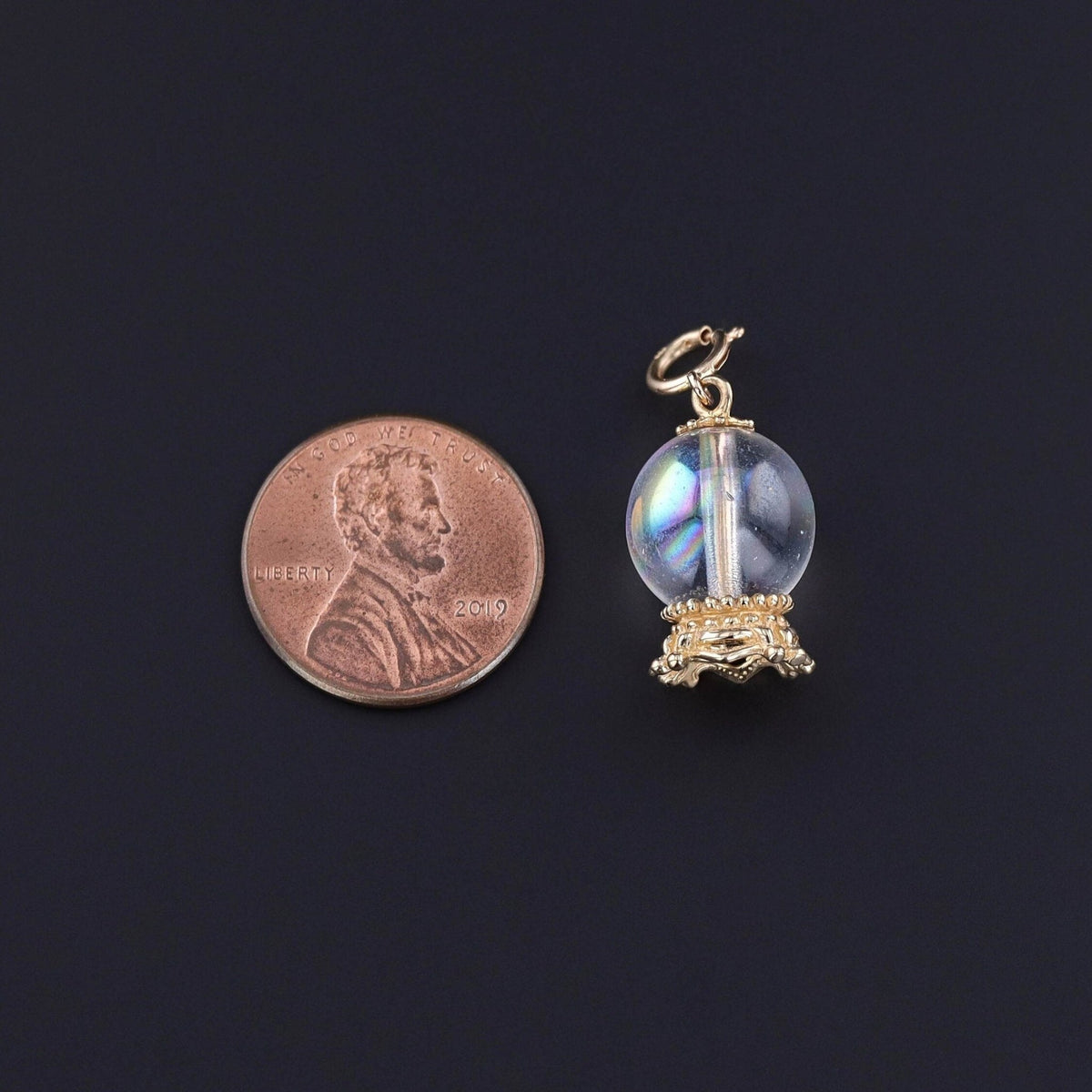 Vintage Crystal Ball Charm of 14k Gold - Trademark Antiques